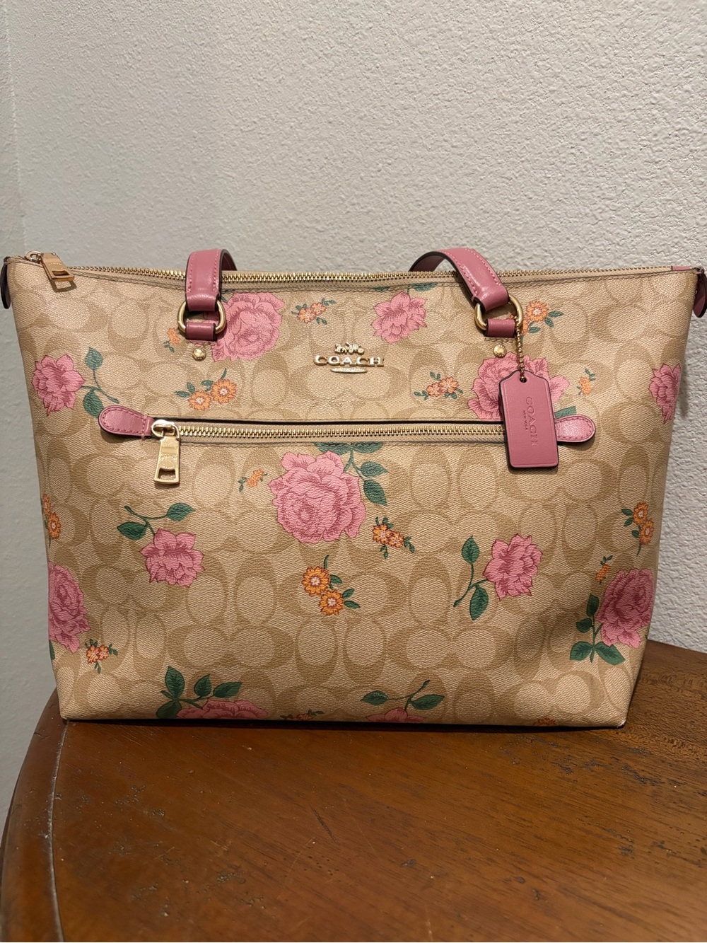Coach Gallery Tote Prairie Rose Floral Signature Canvas Pink
